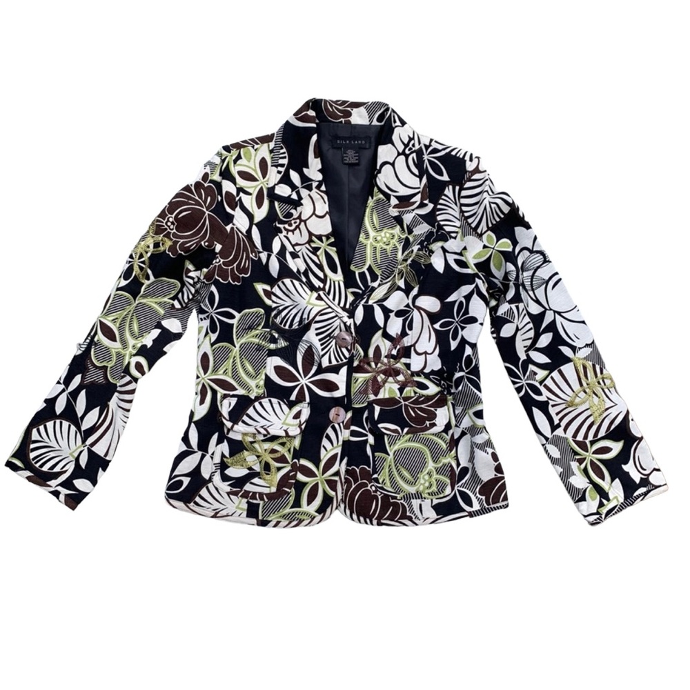 Silk Land Women’s Floral Embroidered Silk Blazer Size Medium